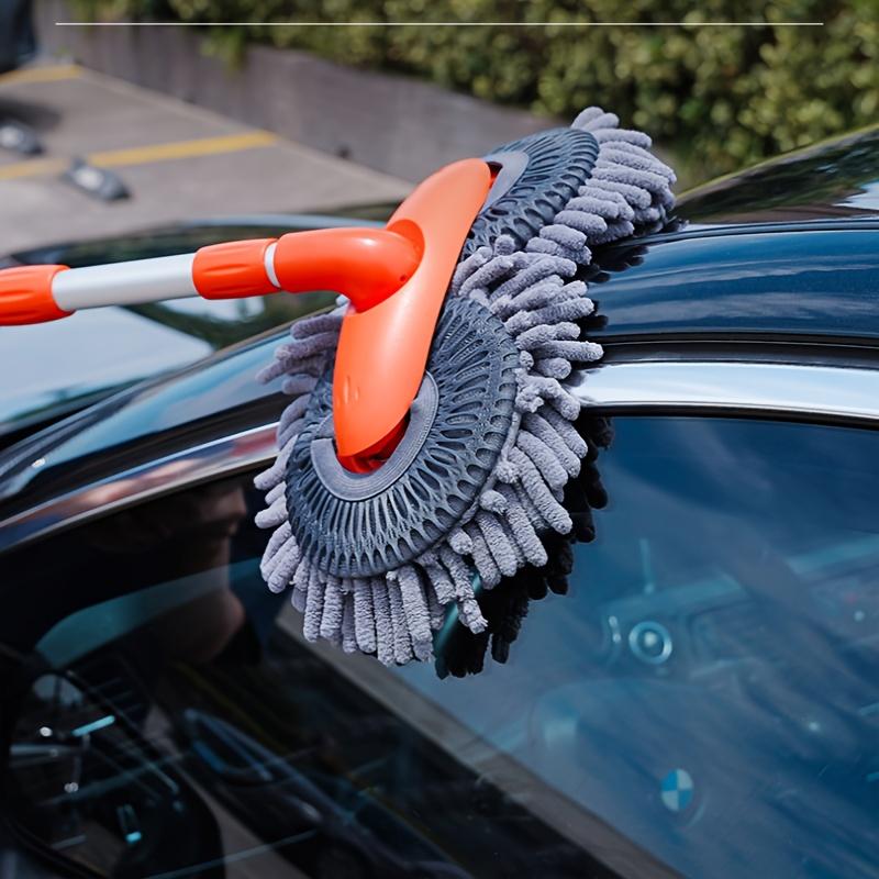 Rotating Car Wash Mop | Extendable Dual-Head Chenille Cleaning Tool with Soft Scratching Brushes for Auto Detailing & Waterless Car Cleaning