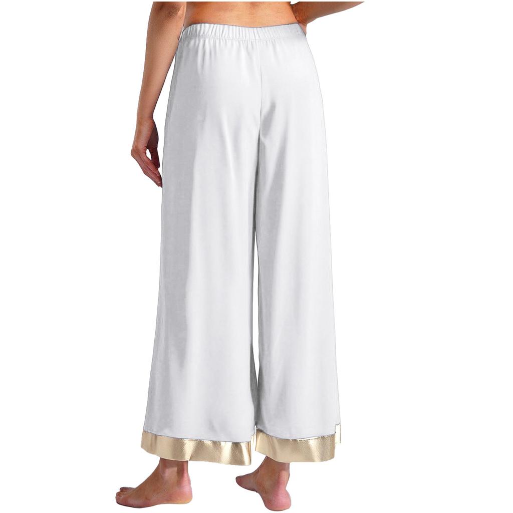 Womens Worship Praise Dance Pants Elastic Waist Metallic Shiny Trim Wide Leg Pants Loose Trousers