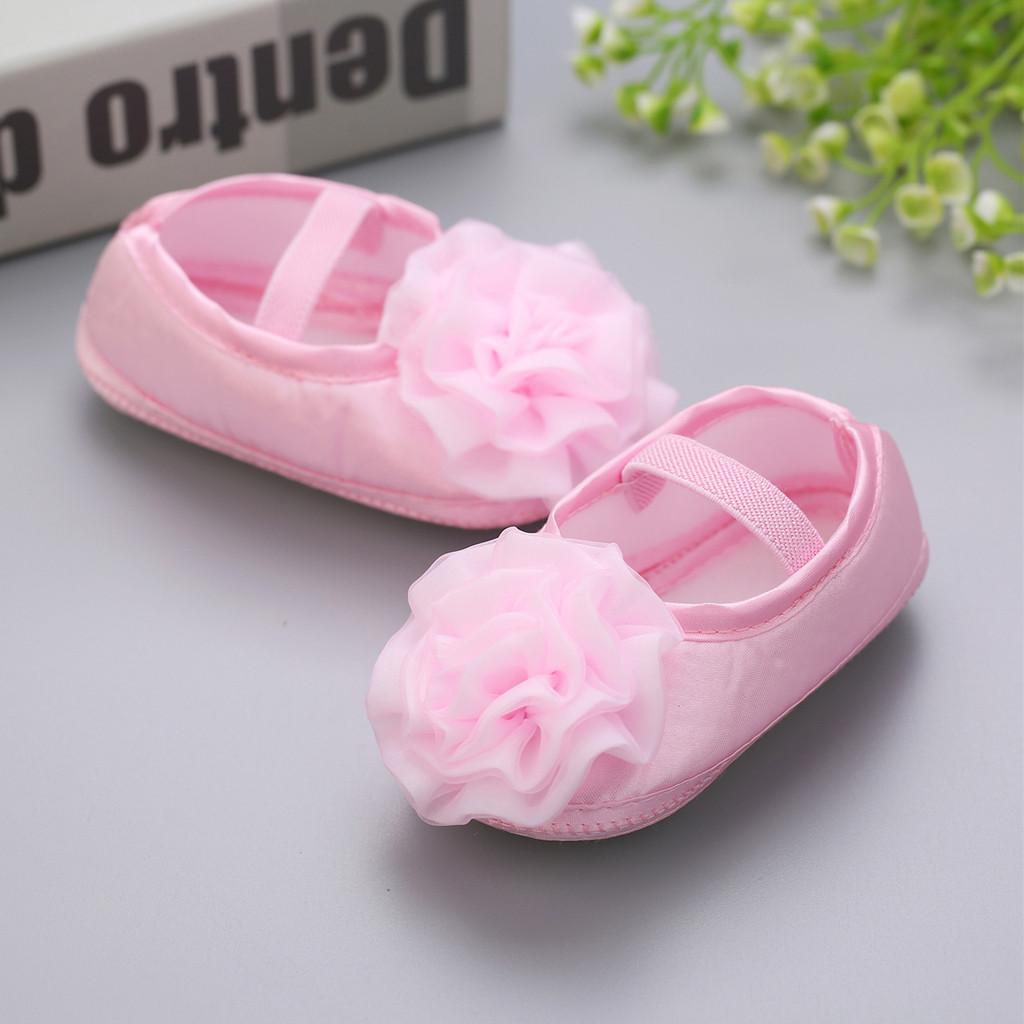 Newborn Baby Girls 1PC Hair Belt + Flowers Applique Soft Sole Single Shoes