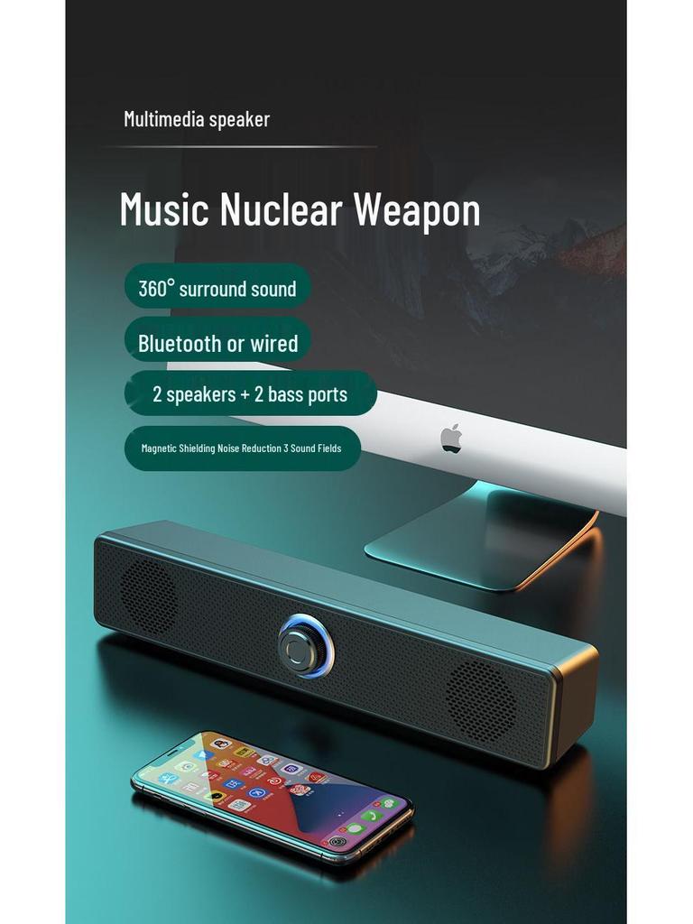 Mini Alto-falantes Bluetooth USB para Computador Desktop e Notebook com Subwoofer