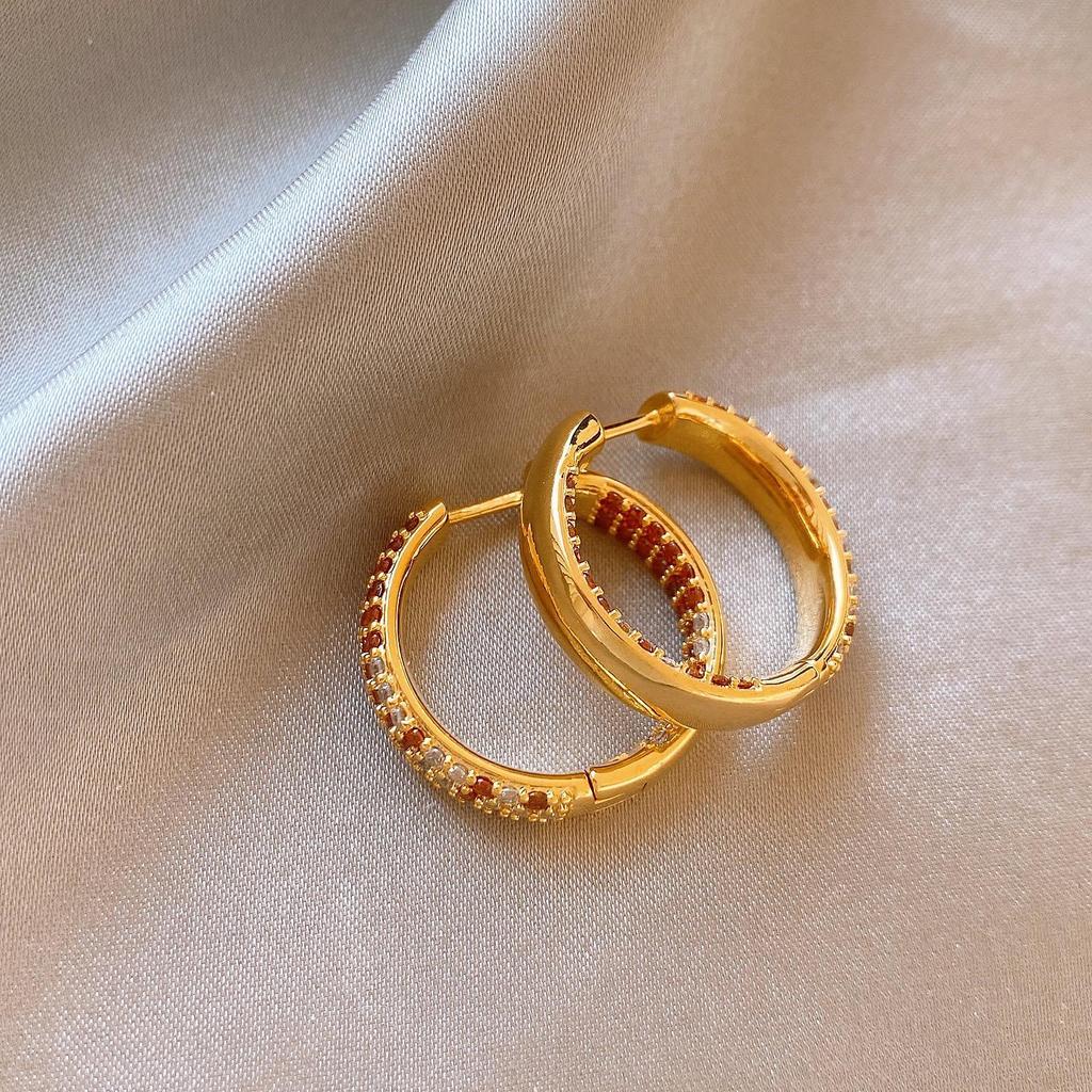 Exquisite Diamond-Studded Round Hoop Earrings: Stylish, Cool, High-End Ear Jewelry