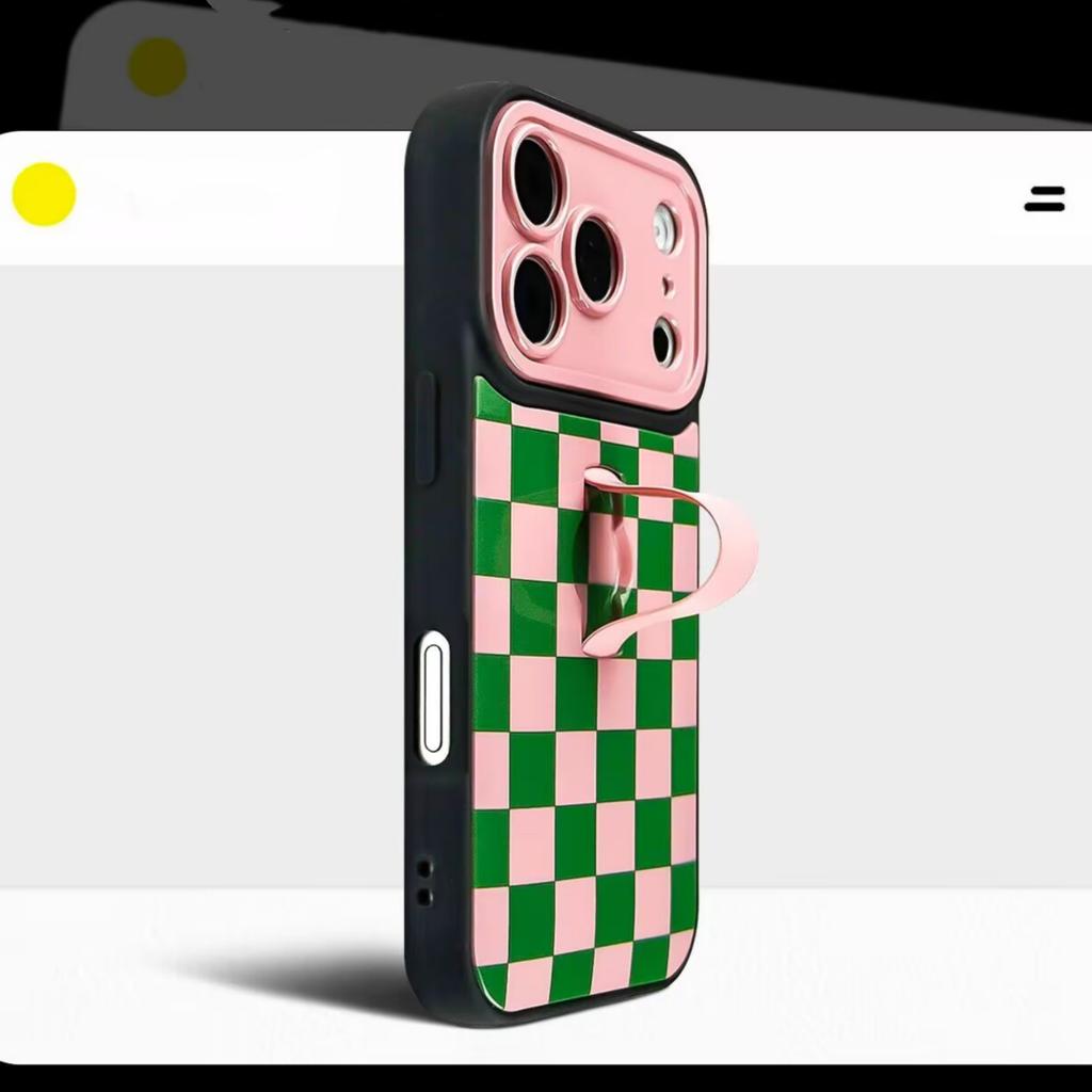 Simple Lattice Hit Color Grid Pattern Phone Case for For Iphone 16 15 14 13 17 Pro Max Invisible Silicone Ring Holder Cover