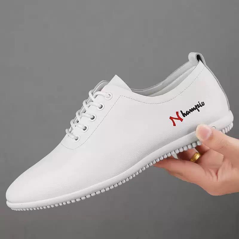 Men Casual Shoes Artificial Leather Lace Up White Sneakers New Style Fashion Soft Sole Breathable Formal Flat Shoes Walking