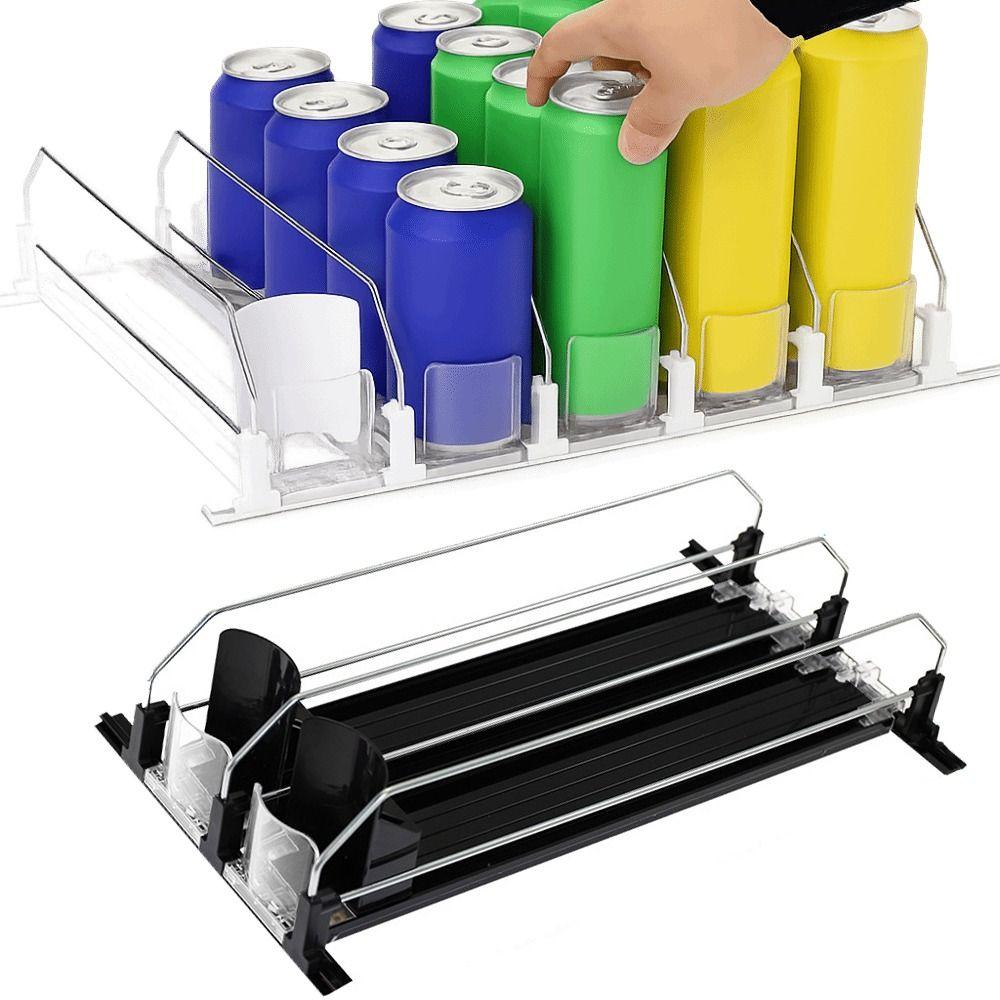 Adjustable Width Drinks Storage Rack Self-Sliding Refrigerator Drink Organizer