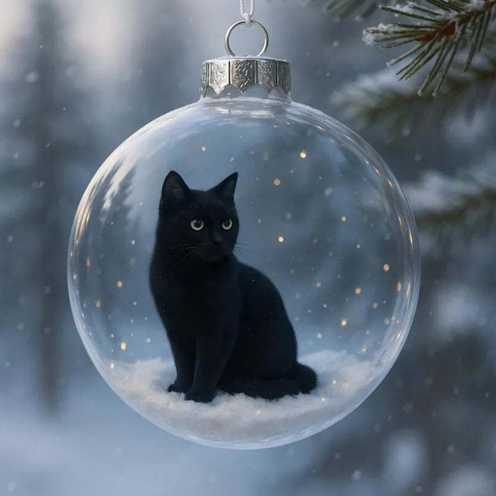 10cm Cute Cat Christmas 3D Crystal Glass Ornament Set 2D Flat Cat Acrylic Christmas Tree Pendant Festive Atmosphere Decoration