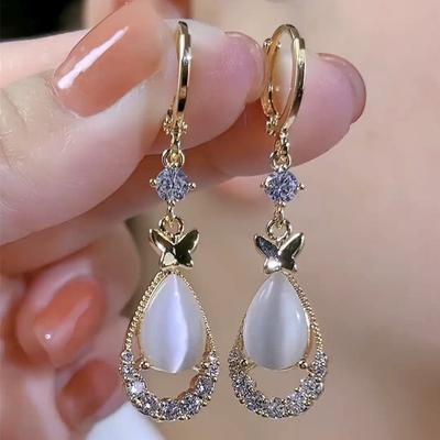 Exquisite Teardrop Opal Zircon Butterfly Earrings for Women Fashionable Personalized Daily Accessory Party  Birthday Gift