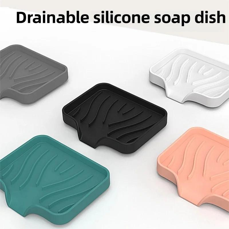 Silicone Soap Dish Sink Silicone Tray Soap Sponge Storage Holder Soap Dishes for Bathroom Free Punch Drain Rack BXFZH05