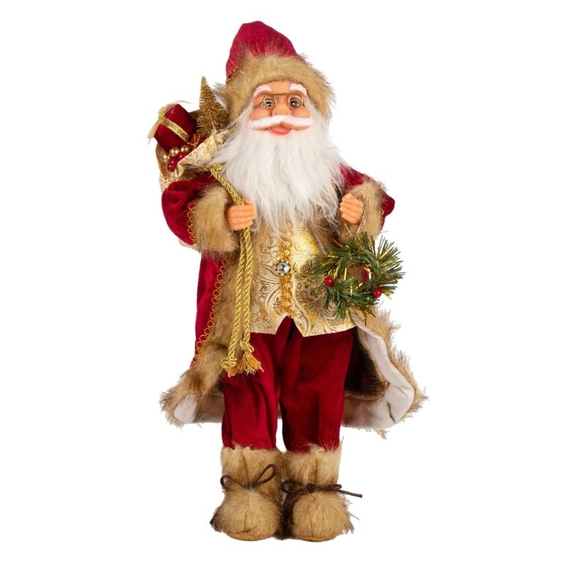 Large Santa Statue with Gift Bag for Holiday Display Christmas Santa Figurine Dolls for Tabletop and Shelves Decoration