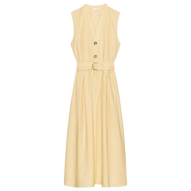 

Zaprha 2025 Autumn New With Belt Poplin Midi Sleeveless round Neck A- line Dress 5029128 Yellow L