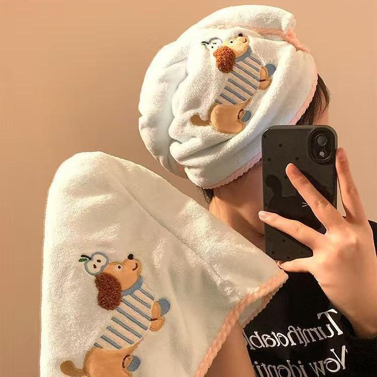 Cute Puppy Hair Drying Cap: Super Absorbent, Quick-Dry Coral Fleece Towel for Women