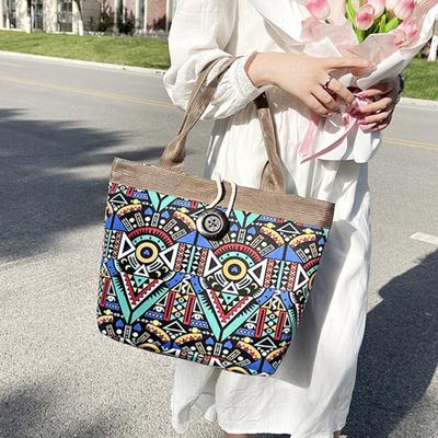 Canvas-Tasche im Ethno-Stil mit Muster für Damen, Umhängetasche, Retro-Freizeittasche, Handtasche, Spleiß-Strickzubehör