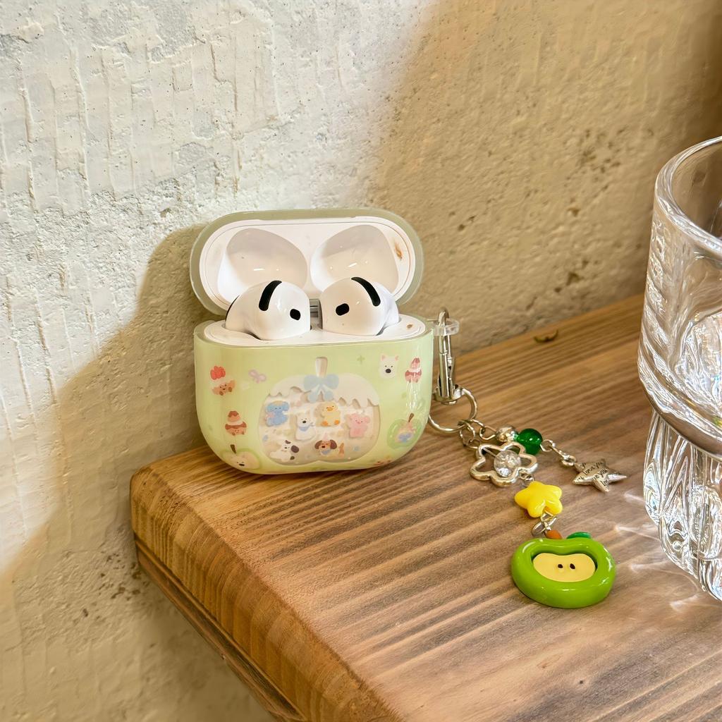 ins cute green apple suitable for Apple AirPods1 Bluetooth headset cover 1/1 hard 1st generation pro cartoon pendant female