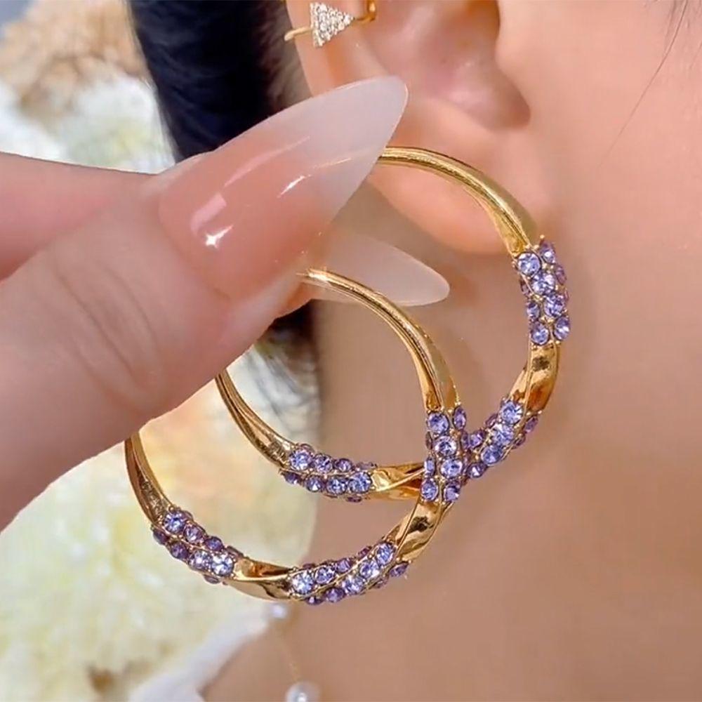 2024 Exaggerated Design Diamond Twisted Hoop Earrings for Women - Unique, Retro Style