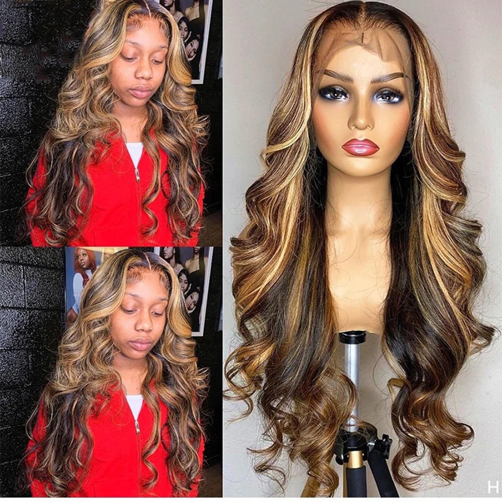 

Hair Extensions Synthetic Fiber Daily Use African Ladies Wigs Breathable Black Head Cover Hat Medium Long Wavy Wig for Women 20inches коричневий