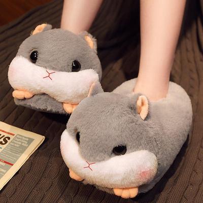 Pantofole invernali calde, a forma di unicorno e criceto, con peluche, con suola morbida, in cotone, per casa, da donna, da pavimento, mute.