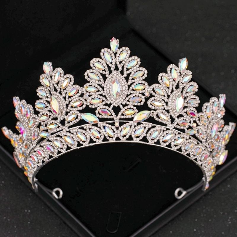 Silver Ab Crystal Tiaras and Crowns Headband for Women Rhinestone Diadem Bridal Wedding Hair Accessories Jewelry Crown Tiara