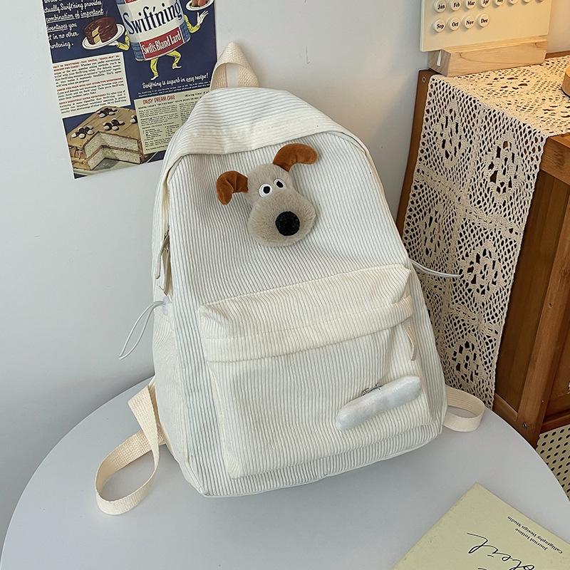 Wind Cute Puppy Schoolbag Female High School Student Corduroy Schoolbag Casual Campus Backpack College Student