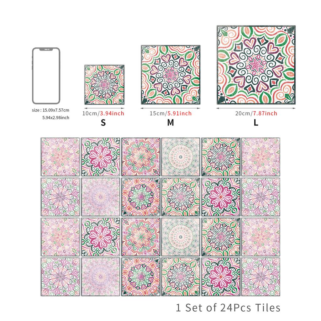 24 sztuki Europejska Mandala Pcv Tapeta Samoprzylepna Dekoracja Domu Kuchnia Salon Naklejka na Ścianę Wodoodporna