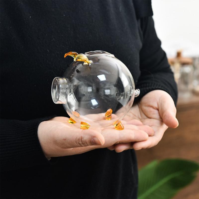 Tydlig spargris Glasdjur Gris Pengaburk Myntlåda Pengaburk för Kontanter Sedlar Glasburk Växellåda för Barn Vuxna spargris