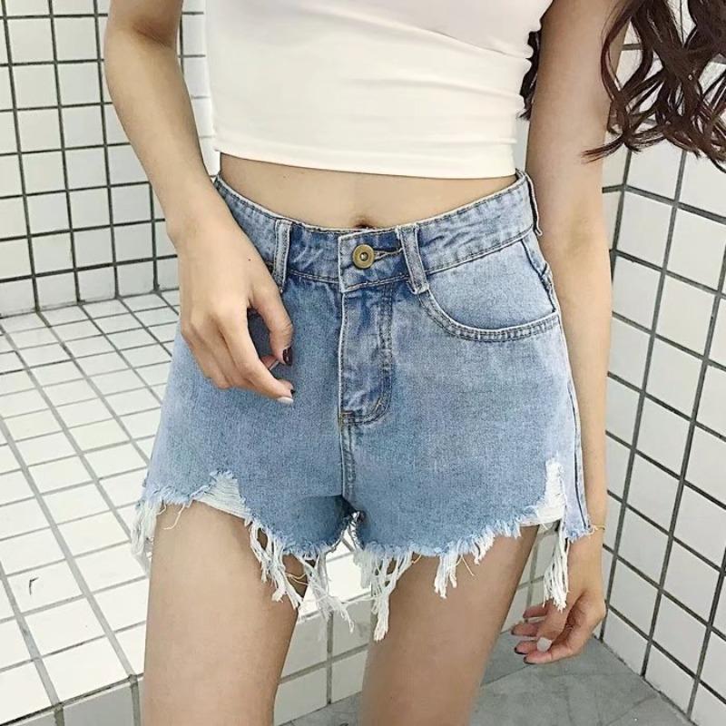 New trendy ripped denim shorts women's versatile high waist loose fashion wide leg hot pants
