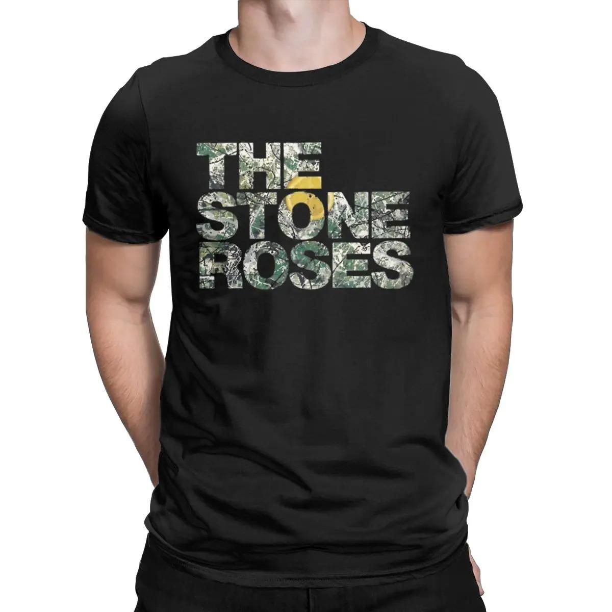

Футболки с логотипом Stone Roses для мужчин, чистый хлопок, забавная футболка с круглым вырезом, рождественский тур, футболка с коротким рукавом, летняя одежда 4XL