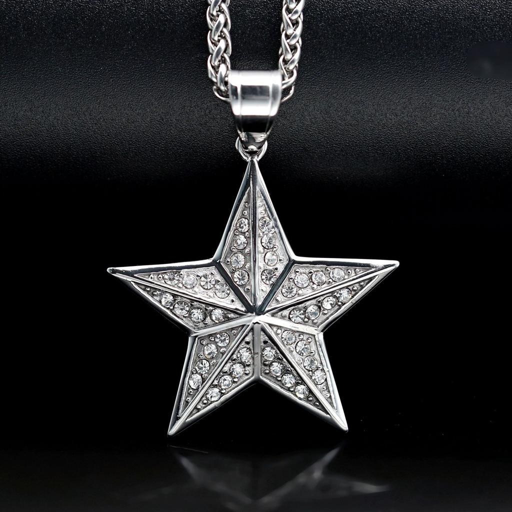Pendant Rap Hip-hop Fashion Jewelry Three-dimensional Five-pointed Star Necklace