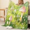 Thick Warm Flannel Blanket Mushroom Floral Design, Soft Cozy for Home, Couch, Guest Room, Christmas & Halloween Use