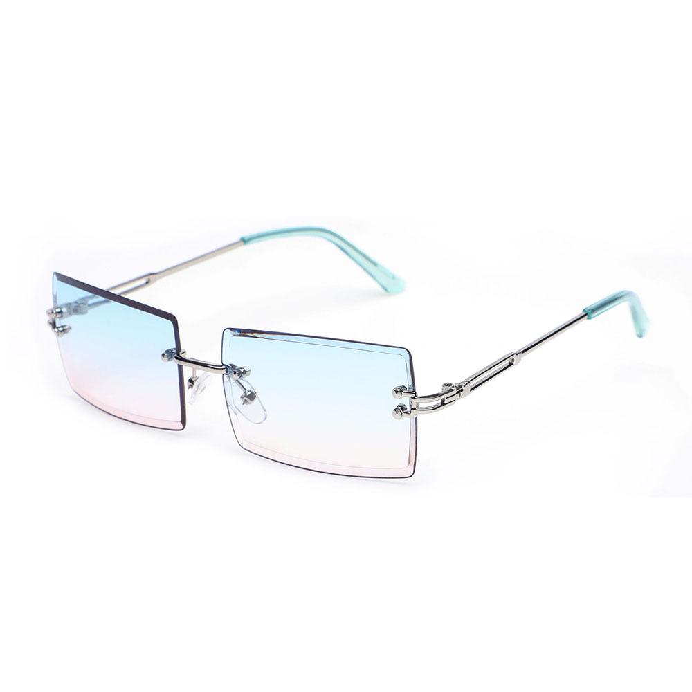 Retro Fashion Sunglasses Frameless Rectangle Gradient UV400 Women Summer Travel Metal Rimless