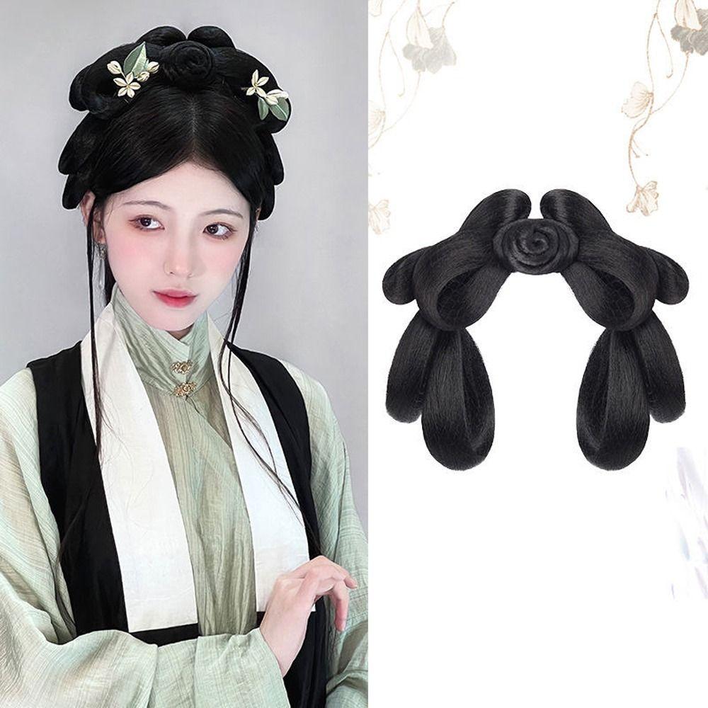 Chinese Style Hanfu Wig Headband Vintage Headwear Retro Hair Chignon Ancient Hanfu Wig  Photography
