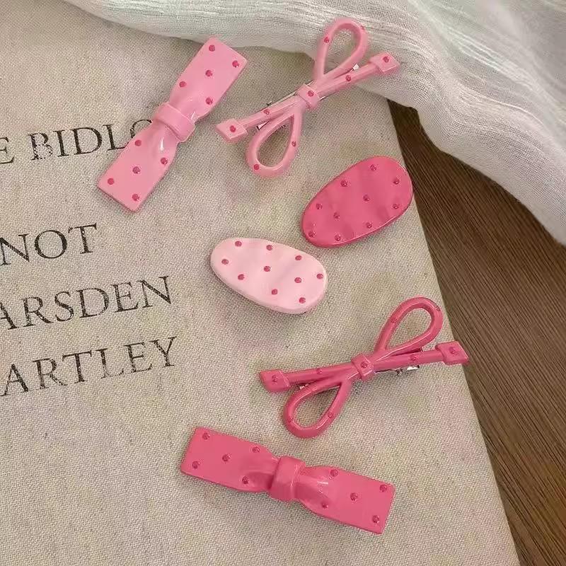 Pink Polka Dot Bowknot Hair Clip - Sweet Duckbill Accessory for Women & Girls