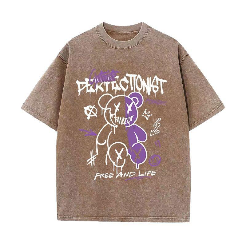 Męskie i damskie modele dla par retro nadruk diabła plus size wygodna oddychająca luźna stara koszulka z krótkim rękawem po praniu