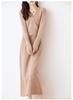 Women's 100% Pure Wool Mid-Length V-Neck Sweater Dress - Long Sleeve, Below Knee, Autumn/Winter Style