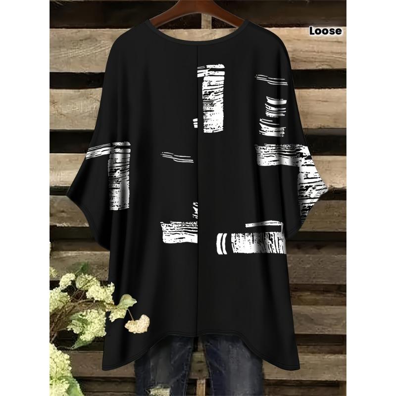 Übergröße, Damen Plus Size Lässiges Kurzarm-T-Shirt - Lila Blumenmuster, Dehnbares Polyester, Rundhalsausschnitt, Maschinenwaschbar, Ganzjahreskomfort