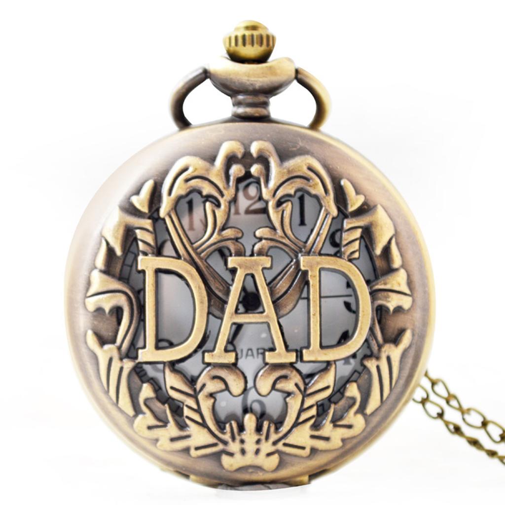 Vintage Bronze Carving DAD Fashion Quartz Pocket Watch Give Father Best Pendant Gift Collection Artwork