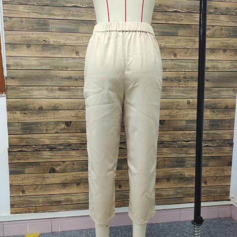 Sommer Damen Übergröße Elastischer Bund Lässig Einfarbig Elastische Wadenhose Neun Zehntel Hose