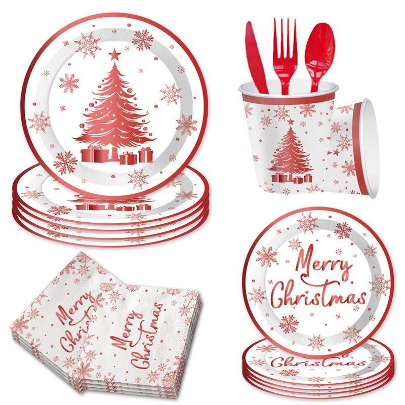 Christmas Themed Party Supplies Disposable Paper Plates Paper Cups Tissue Cloths Plates Christmas Tree Tableware