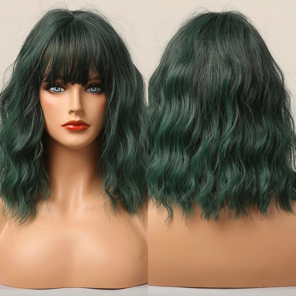 Short Straight Bob Synthetic Wigs with Bangs for Women Brown To Blonde Wig Cosplay Party Daily Heat Resistant Fiber Hair