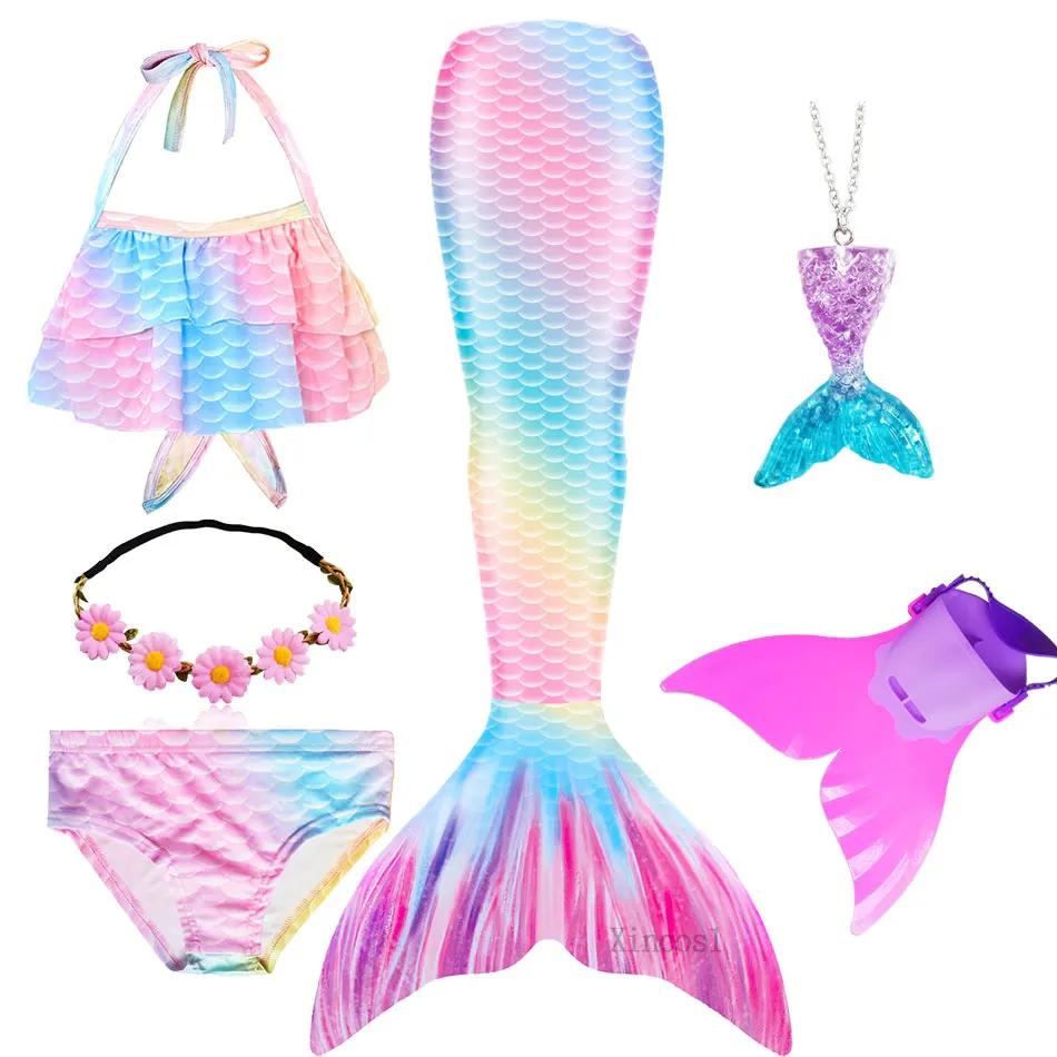 Mädchen Schwanzflosse Meerjungfrau Kostüm Kleid Cosplay Weihnachten Geburtstag Geschenk Badeanzug Kann Monoflosse Finne Hinzufügen Halloween Kostüm