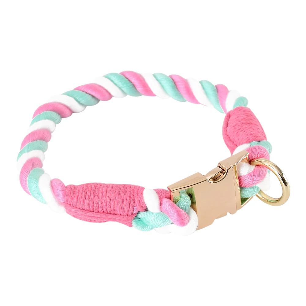 Classic Comfortable Cotton Dog Collar Adjustable Braided Cotton Multi-Color Rope Collars with Durable Metal Buckle for Medium Small Dogs