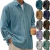 Herren Casual einfarbiges Cord-Knopfhemd, Herren Langarm Trendiges Lockeres Quadratischer Ausschnitt Dickes Hemd