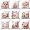 Christmas Pink Snowman Short Plush Pillowcase Car Printed Sofa Cushion Home Pillowcase