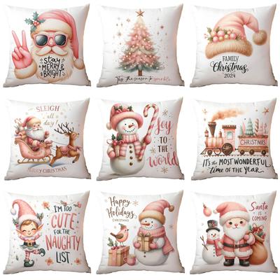 Christmas Pink Snowman Short Plush Pillowcase Car Printed Sofa Cushion Home Pillowcase