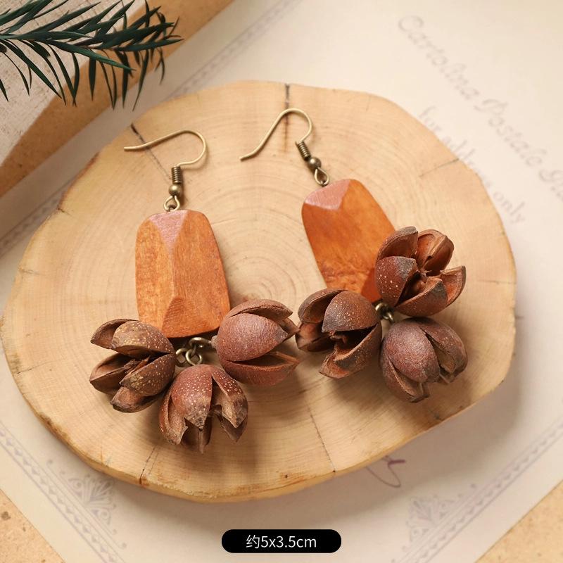 

Вінтажний лісовий стиль Натуральні рослинні аксесуари для вух Креативність ручної роботи, маленькі та унікальні сережки з дубовими фруктами, довгі сережки з китицями