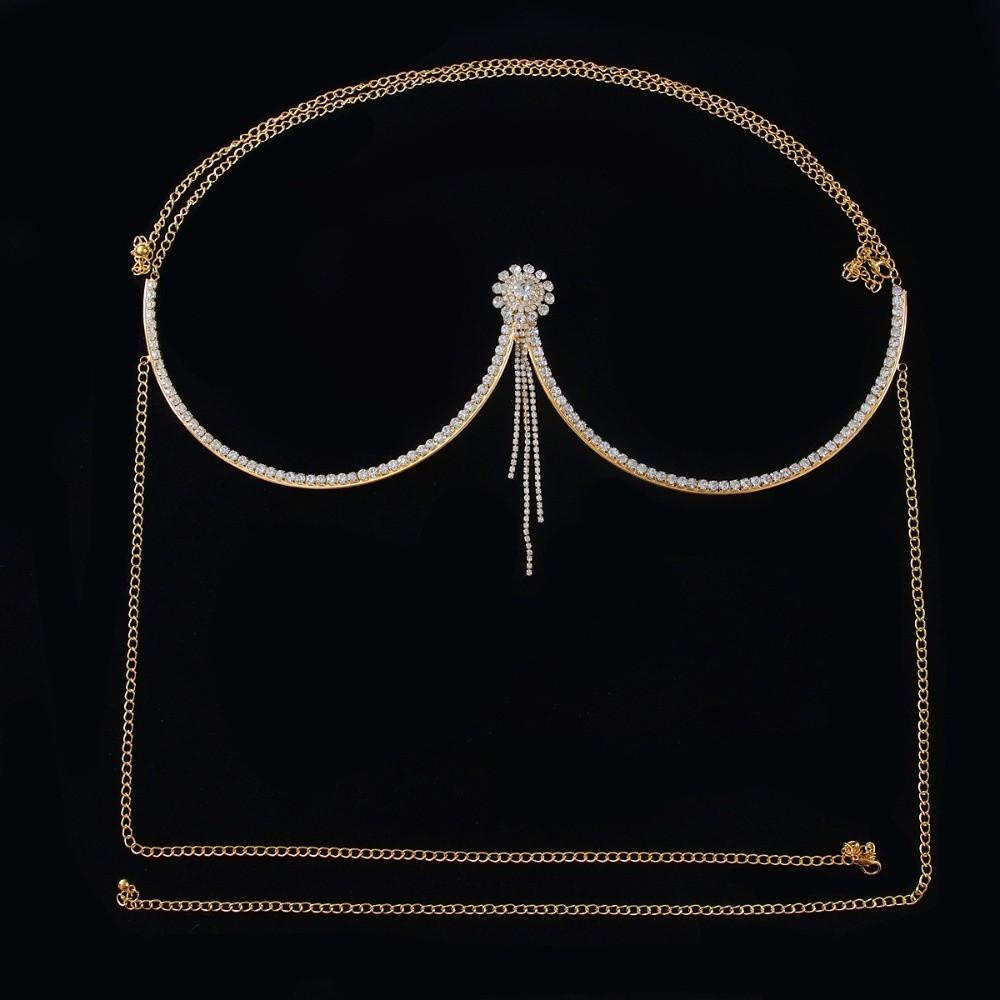 Heart Chest Support Body Chain Tassel Breast Chain Punk Bra Chest Chain  Low-cut Dress