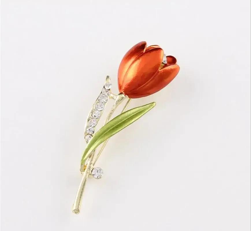 Elegant Tulip Rhinestone Flower Brooch Pin Crystal Jewelry Clothes Accessories Brooches Gift Wedding Pins Fashion Supplies