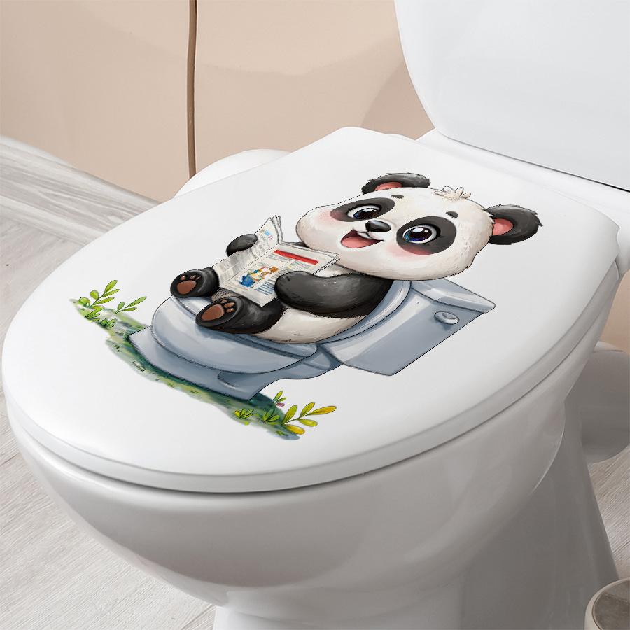 Cute Cartoon Panda Toilet Stickers, Self-Adhesive Wall Decals for Bathroom Bedroom Decoration