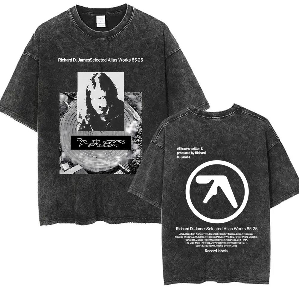 Washed Vintage Aphex Twin Richard D James Selected Ambient Works 85 25 Graphic T-shirt Men Women Gothic Rock Oversized T Shirts S
