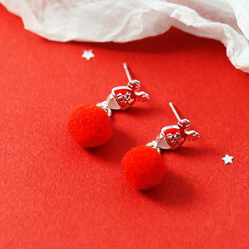 

Festive Reindeer Mink Fur Ball Earrings - Cute Christmas & New Year Jewelry for Women