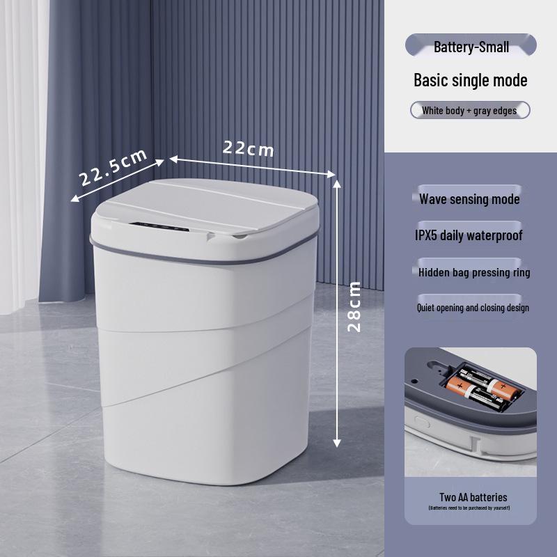 2026 Smart Sensor Trash Can: 14L with Blue Light Night Light, Press Ring Flip Lid & Spiral Pattern.