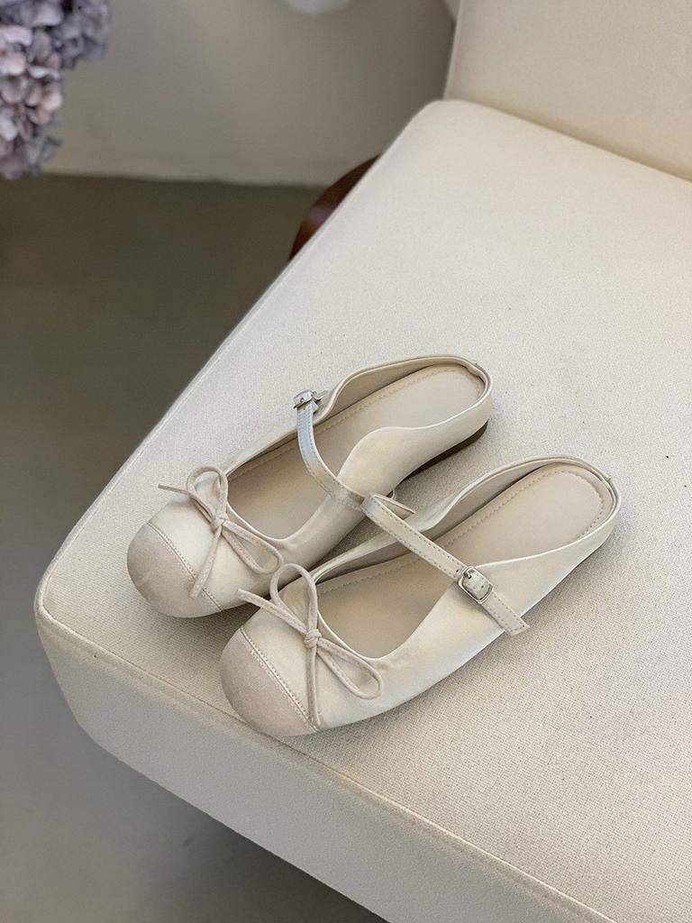 Gentle little red ballet style bag head half slippers women's 2025 spring and summer new bow retro Mary Jane shoes